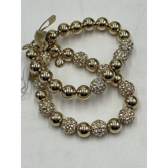 J. Crew Polished Gold Tone Pavé Stretch bracelets Set Of Two NEW - Picture 11 of 11